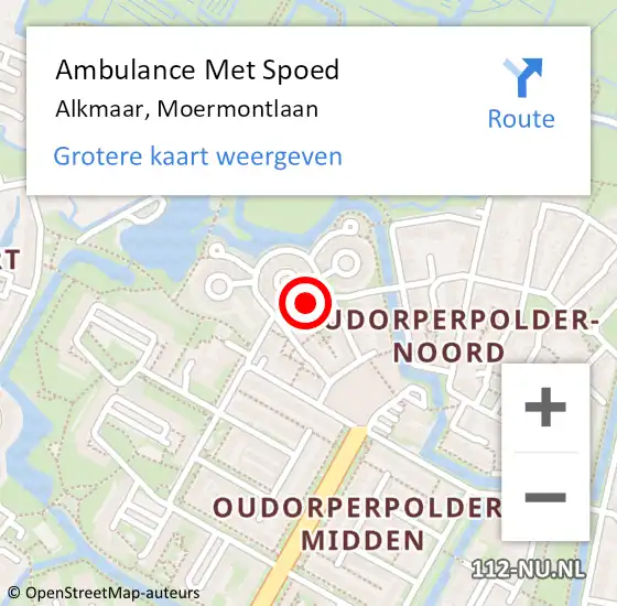 Locatie op kaart van de 112 melding: Ambulance Met Spoed Naar Alkmaar, Moermontlaan op 6 april 2015 19:03