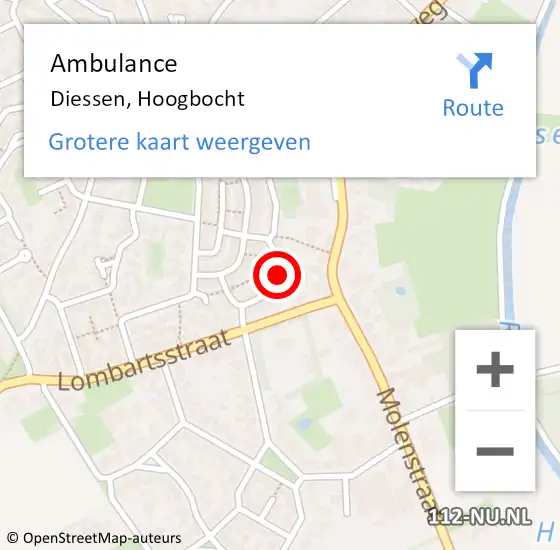 Locatie op kaart van de 112 melding: Ambulance Diessen, Hoogbocht op 6 april 2015 20:00