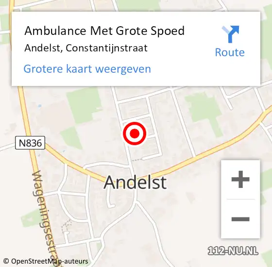 Locatie op kaart van de 112 melding: Ambulance Met Grote Spoed Naar Andelst, Constantijnstraat op 6 april 2015 20:30