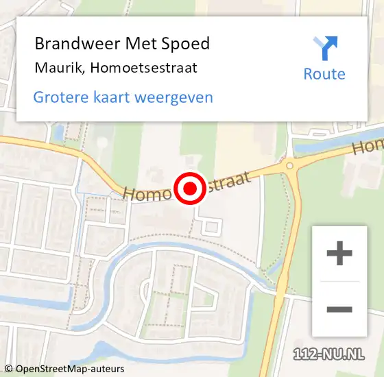 Locatie op kaart van de 112 melding: Brandweer Met Spoed Naar Maurik, Homoetsestraat op 6 april 2015 21:01