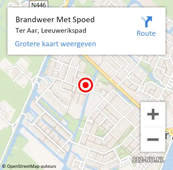 Locatie op kaart van de 112 melding: Brandweer Met Spoed Naar Ter Aar, Leeuwerikspad op 6 april 2015 21:47