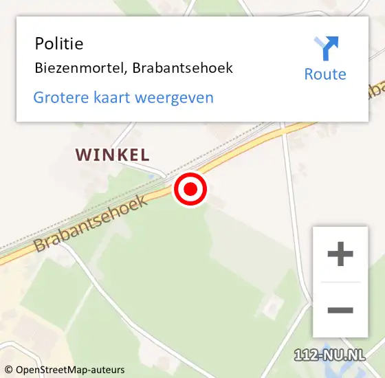 Locatie op kaart van de 112 melding: Politie Biezenmortel, Brabantsehoek op 6 april 2015 22:27