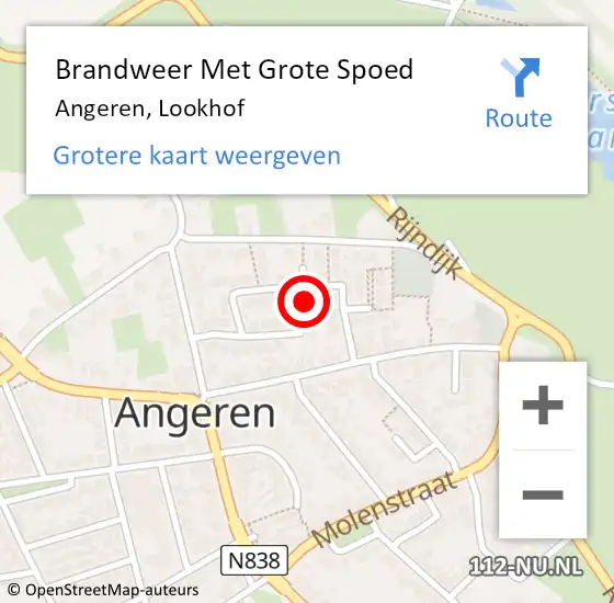 Locatie op kaart van de 112 melding: Brandweer Met Grote Spoed Naar Angeren, Lookhof op 7 april 2015 00:03