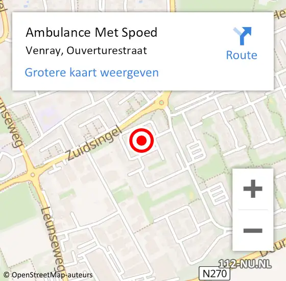 Locatie op kaart van de 112 melding: Ambulance Met Spoed Naar Venray, Ouverturestraat op 7 april 2015 03:20