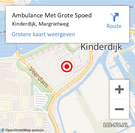 Locatie op kaart van de 112 melding: Ambulance Met Grote Spoed Naar Kinderdijk, Margrietweg op 7 april 2015 03:39