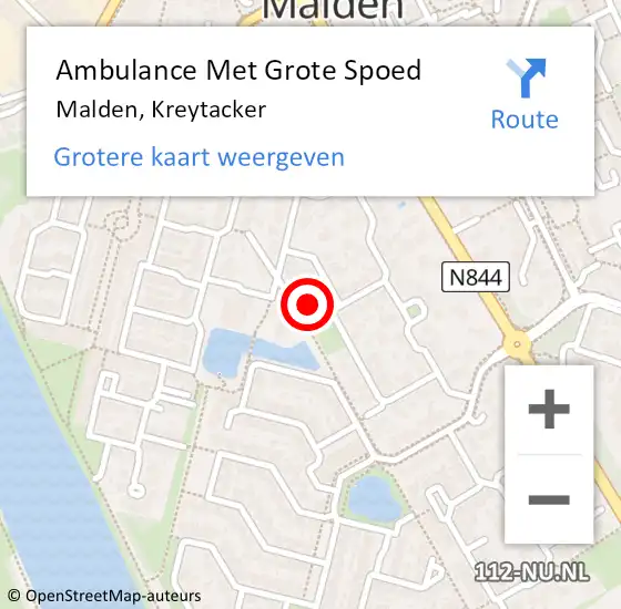 Locatie op kaart van de 112 melding: Ambulance Met Grote Spoed Naar Malden, Kreytacker op 7 april 2015 03:59