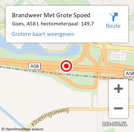 Locatie op kaart van de 112 melding: Brandweer Met Grote Spoed Naar Goes, A58 L hectometerpaal: 151,0 op 7 april 2015 08:13