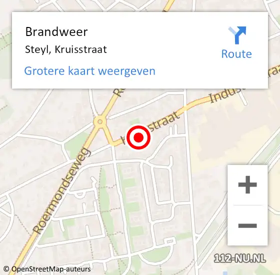 Locatie op kaart van de 112 melding: Brandweer Steyl, Kruisstraat op 7 april 2015 09:07