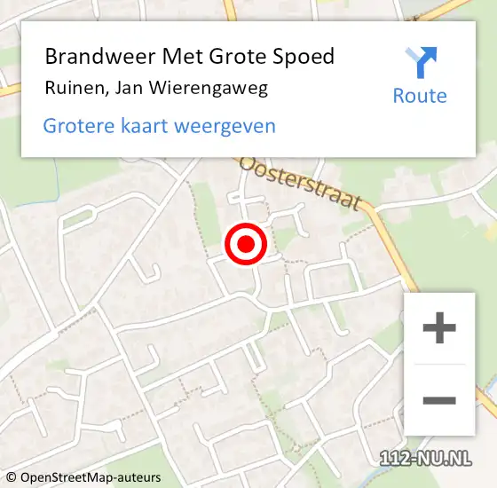 Locatie op kaart van de 112 melding: Brandweer Met Grote Spoed Naar Ruinen, Jan Wierengaweg op 7 april 2015 09:40