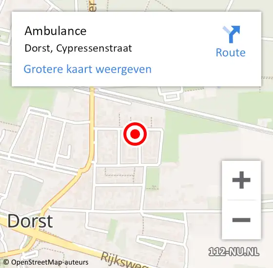 Locatie op kaart van de 112 melding: Ambulance Dorst, Cypressenstraat op 7 april 2015 10:56