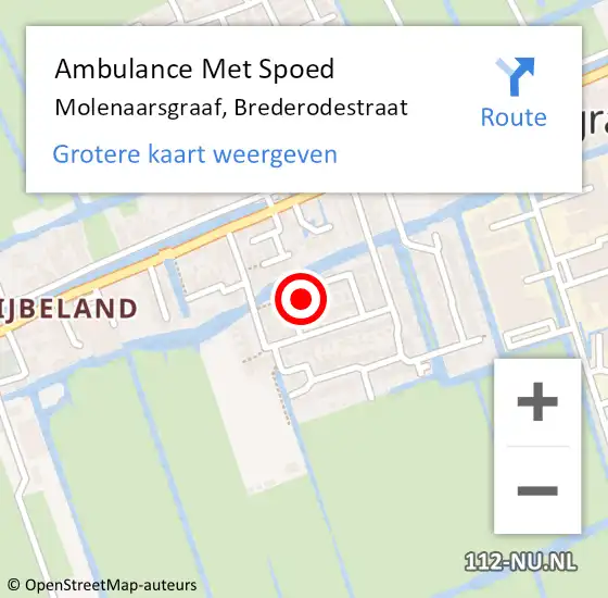 Locatie op kaart van de 112 melding: Ambulance Met Spoed Naar Molenaarsgraaf, Brederodestraat op 7 april 2015 12:30