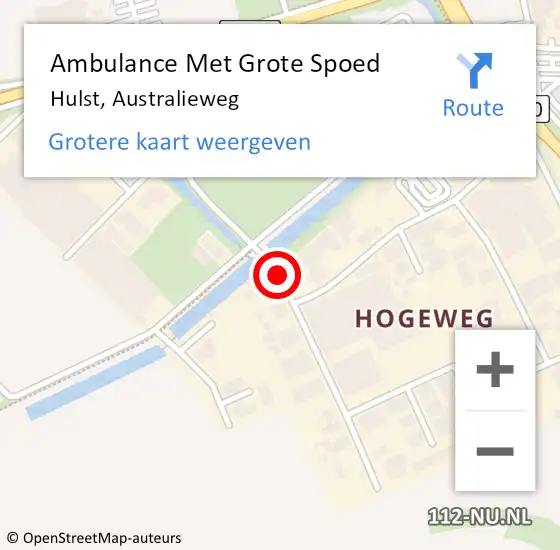 Locatie op kaart van de 112 melding: Ambulance Met Grote Spoed Naar Hulst, Australieweg op 7 april 2015 14:29