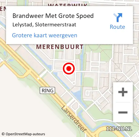 Locatie op kaart van de 112 melding: Brandweer Met Grote Spoed Naar Lelystad, Slotermeerstraat op 7 april 2015 14:37