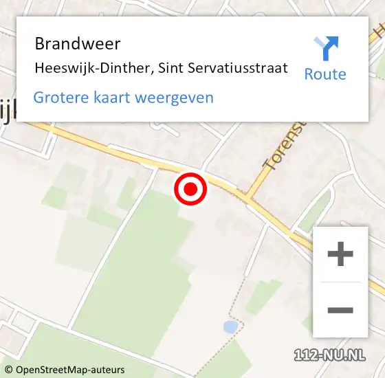 Locatie op kaart van de 112 melding: Brandweer Heeswijk-Dinther, Sint Servatiusstraat op 7 april 2015 18:57