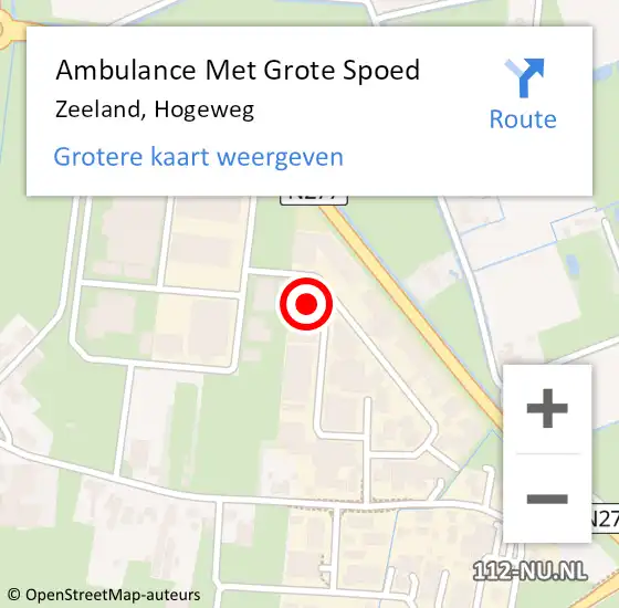 Locatie op kaart van de 112 melding: Ambulance Met Grote Spoed Naar Zeeland, Hogeweg op 8 april 2015 00:49