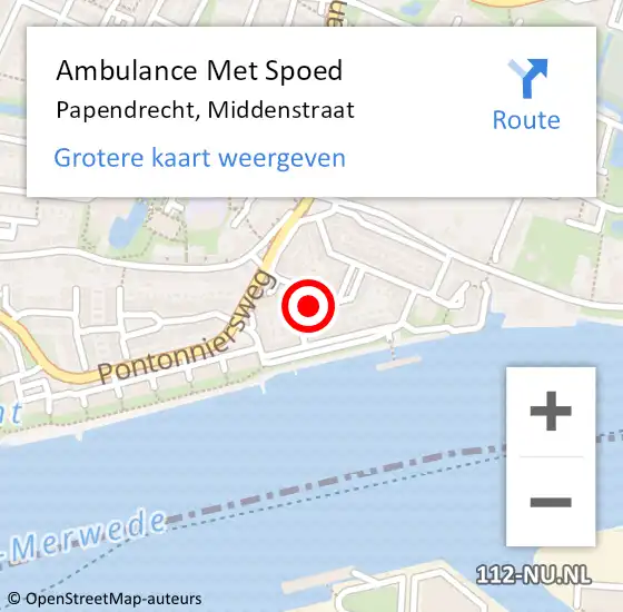 Locatie op kaart van de 112 melding: Ambulance Met Spoed Naar Papendrecht, Middenstraat op 8 april 2015 11:05