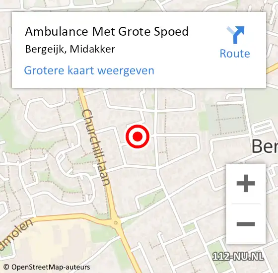 Locatie op kaart van de 112 melding: Ambulance Met Grote Spoed Naar Bergeijk, Midakker op 8 april 2015 13:00