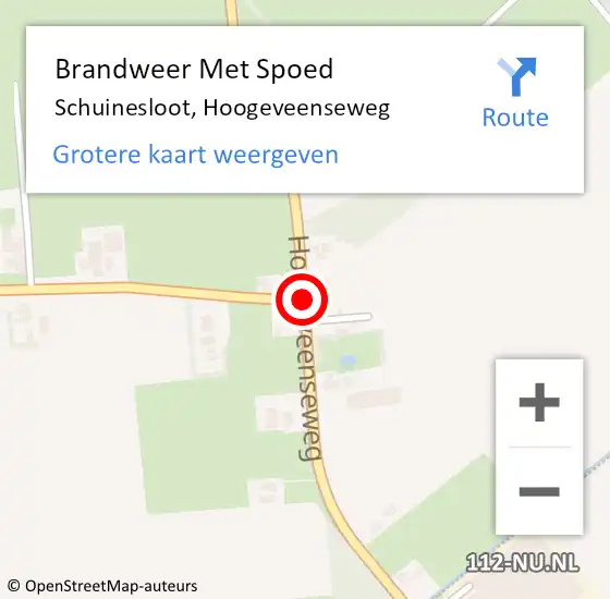 Locatie op kaart van de 112 melding: Brandweer Met Spoed Naar Schuinesloot, Hoogeveenseweg op 8 april 2015 14:16