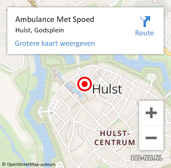 Locatie op kaart van de 112 melding: Ambulance Met Spoed Naar Hulst, Godsplein op 8 april 2015 15:08