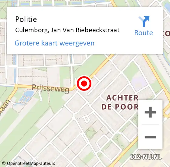 Locatie op kaart van de 112 melding: Politie Culemborg, Jan Van Riebeeckstraat op 8 april 2015 15:38