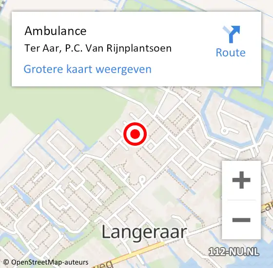 Locatie op kaart van de 112 melding: Ambulance Ter Aar, P.C. Van Rijnplantsoen op 4 november 2013 13:22