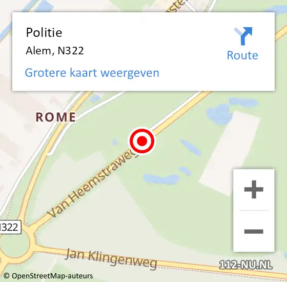 Locatie op kaart van de 112 melding: Politie Alem, N322 op 8 april 2015 16:56