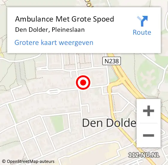 Locatie op kaart van de 112 melding: Ambulance Met Grote Spoed Naar Den Dolder, Pleineslaan op 8 april 2015 18:18