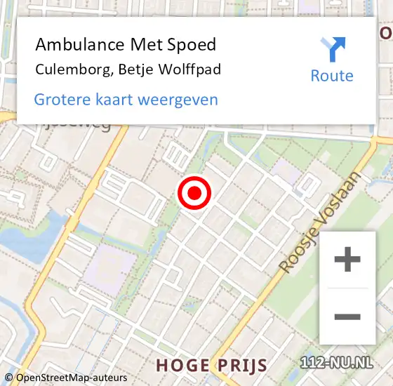 Locatie op kaart van de 112 melding: Ambulance Met Spoed Naar Culemborg, Betje Wolffpad op 8 april 2015 18:28