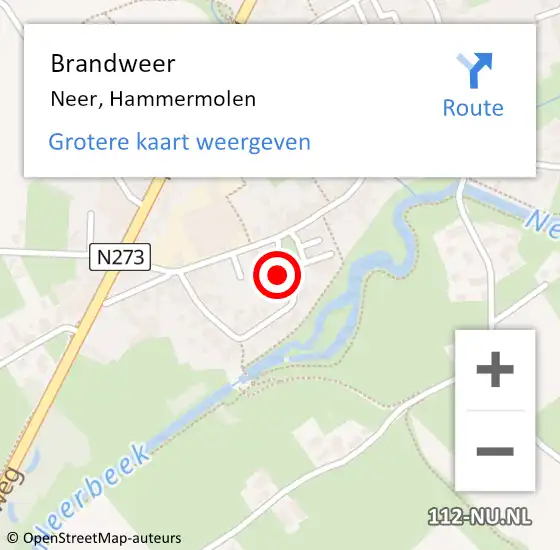 Locatie op kaart van de 112 melding: Brandweer Neer, Hammermolen op 8 april 2015 20:18