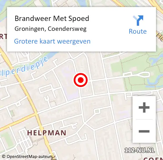 Locatie op kaart van de 112 melding: Brandweer Met Spoed Naar Groningen, Coendersweg op 8 april 2015 20:42