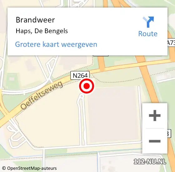 Locatie op kaart van de 112 melding: Brandweer Haps, De Bengels op 8 april 2015 21:45