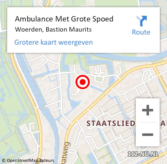 Locatie op kaart van de 112 melding: Ambulance Met Grote Spoed Naar Woerden, Bastion Maurits op 8 april 2015 23:01