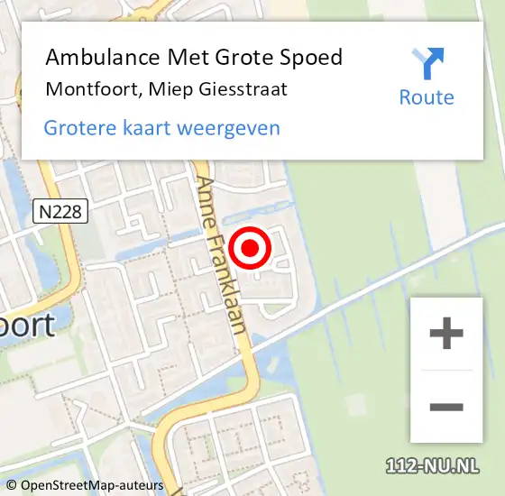 Locatie op kaart van de 112 melding: Ambulance Met Grote Spoed Naar Montfoort, Miep Giesstraat op 9 april 2015 00:23