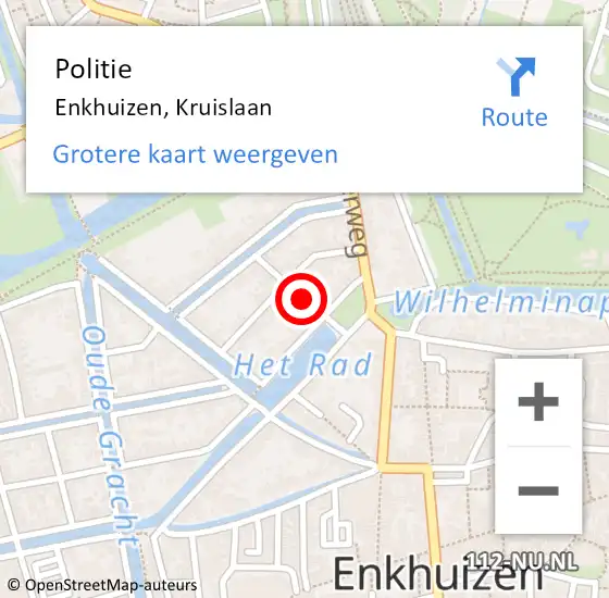 Locatie op kaart van de 112 melding: Politie Enkhuizen, Kruislaan op 9 april 2015 00:24