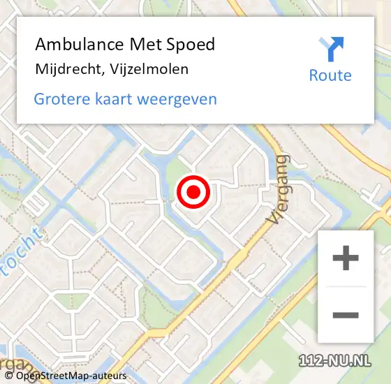 Locatie op kaart van de 112 melding: Ambulance Met Spoed Naar Mijdrecht, Vijzelmolen op 9 april 2015 04:00