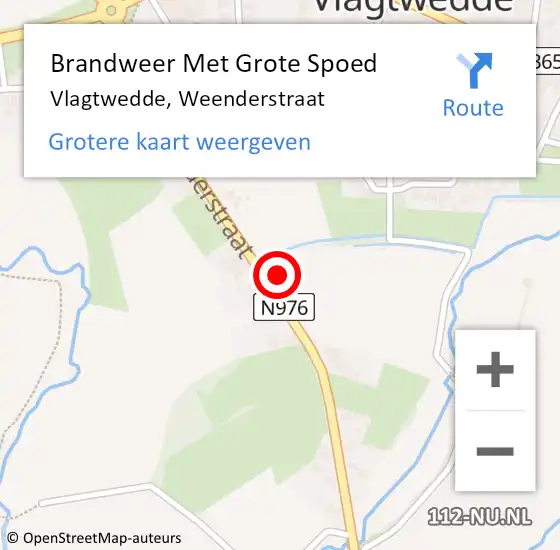 Locatie op kaart van de 112 melding: Brandweer Met Grote Spoed Naar Vlagtwedde, Weenderstraat op 9 april 2015 05:39