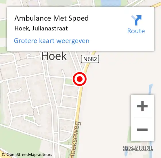 Locatie op kaart van de 112 melding: Ambulance Met Spoed Naar Hoek, Julianastraat op 9 april 2015 07:41