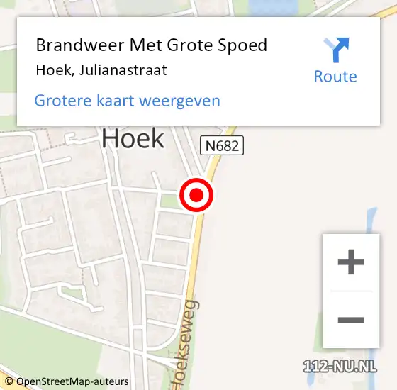 Locatie op kaart van de 112 melding: Brandweer Met Grote Spoed Naar Hoek, Julianastraat op 9 april 2015 07:46