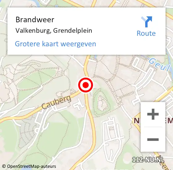Locatie op kaart van de 112 melding: Brandweer Valkenburg, Grendelplein op 9 april 2015 10:02