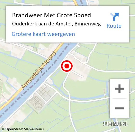 Locatie op kaart van de 112 melding: Brandweer Met Grote Spoed Naar Ouderkerk aan de Amstel, Binnenweg op 9 april 2015 10:15