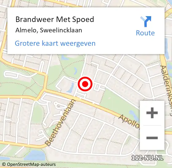 Locatie op kaart van de 112 melding: Brandweer Met Spoed Naar Almelo, Sweelincklaan op 9 april 2015 10:35