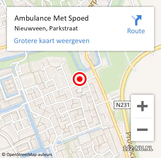 Locatie op kaart van de 112 melding: Ambulance Met Spoed Naar Nieuwveen, Parkstraat op 9 april 2015 11:22