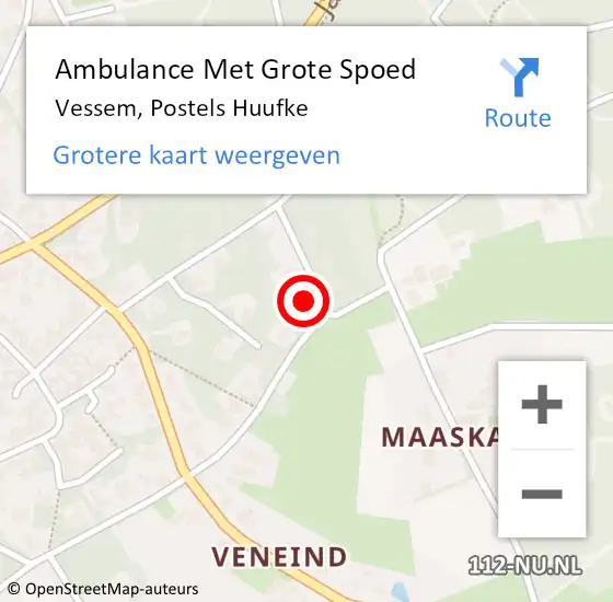 Locatie op kaart van de 112 melding: Ambulance Met Grote Spoed Naar Vessem, Postels Huufke op 9 april 2015 12:49