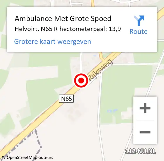 Locatie op kaart van de 112 melding: Ambulance Met Grote Spoed Naar Haaren, N65 L hectometerpaal: 13,4 op 9 april 2015 13:06