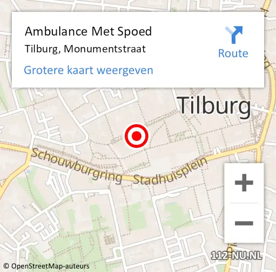 Locatie op kaart van de 112 melding: Ambulance Met Spoed Naar Tilburg, Monumentstraat op 9 april 2015 13:15