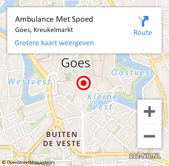 Locatie op kaart van de 112 melding: Ambulance Met Spoed Naar Goes, Kreukelmarkt op 9 april 2015 14:23