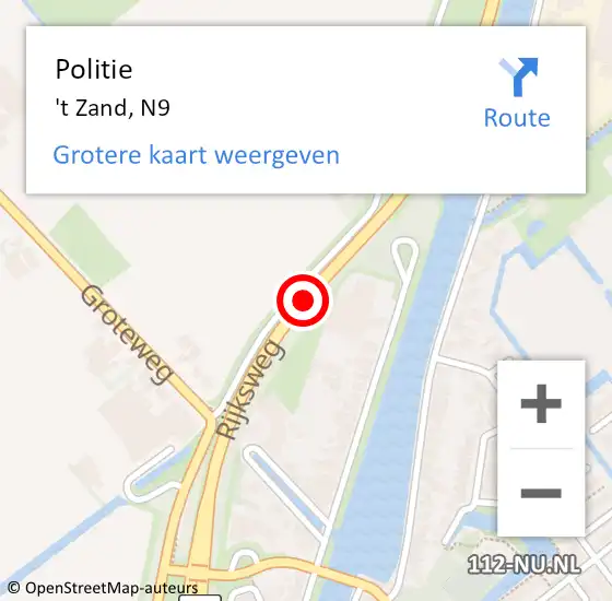 Locatie op kaart van de 112 melding: Politie 't Zand, N9 op 9 april 2015 15:10