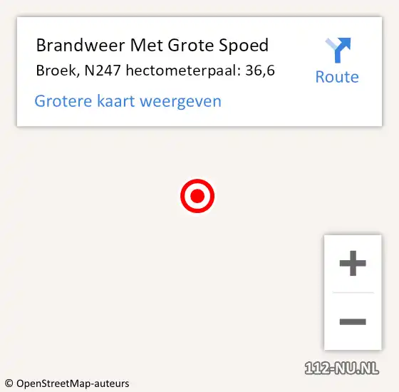 Locatie op kaart van de 112 melding: Brandweer Met Grote Spoed Naar Broek, N247 hectometerpaal: 36,6 op 9 april 2015 15:25