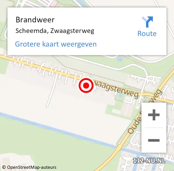 Locatie op kaart van de 112 melding: Brandweer Scheemda, Zwaagsterweg op 9 april 2015 15:58