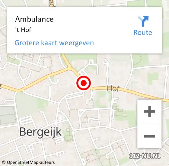 Locatie op kaart van de 112 melding: Ambulance 't Hof op 9 april 2015 16:13